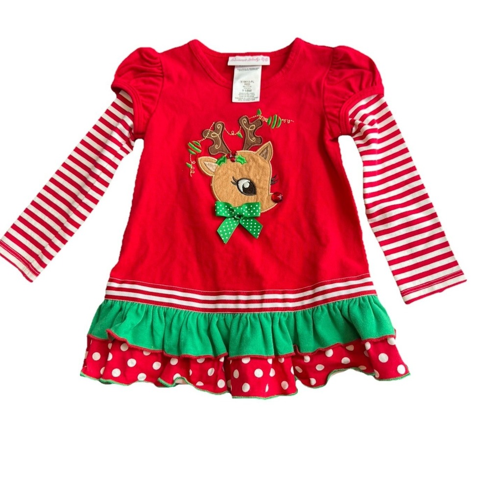 NWT Bonnie Baby Girls Christmas Rudolph Reindeer Long Sleeve Shirt 18 Mo